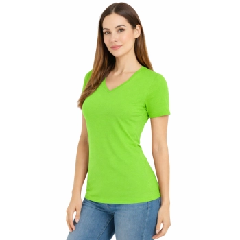 T-shirt Damski limonka dekolt w serek roz. L